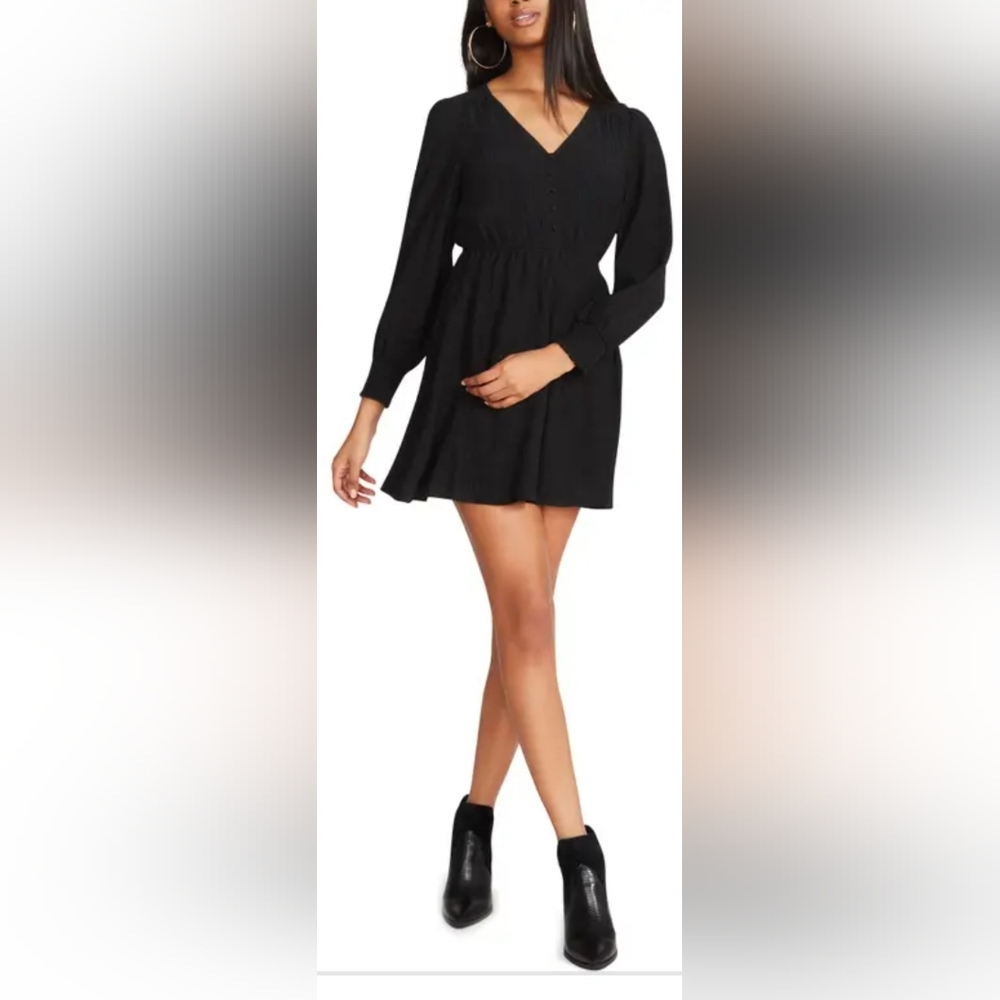 Steve Madden Cora Long Sleve Black V-Neck Dress Nwt Size S